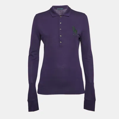 Pre-owned Polo Ralph Lauren Purple Cotton Pique Long Sleeve Polo T-shirt M
