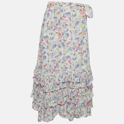 Pre-owned Polo Ralph Lauren Purple Floral Print Wrap Midi Skirt L