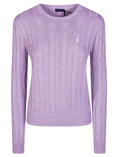 Polo Ralph Lauren Purple Treccia Cable Knit Crewneck Sweater In Multi