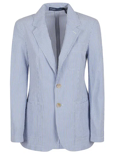 Polo Ralph Lauren Tailored Cotton Blazer With Subtle Striped Pattern In Blue