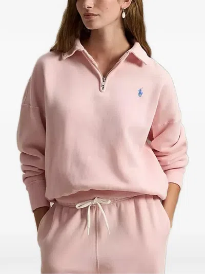 Polo Ralph Lauren Quarter-zip Polo-collar Sweatshirt In Pink
