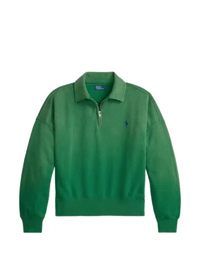 Polo Ralph Lauren Quarter-zip Embroidered Sweatshirt In Green