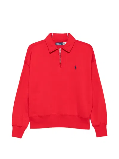Polo Ralph Lauren Cotton Blend Collared Knit Long Sleeve Shirt In Red