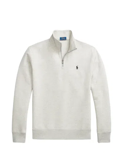 Polo Ralph Lauren Quarter-zip Logo-embroidered Sweater In 그레이