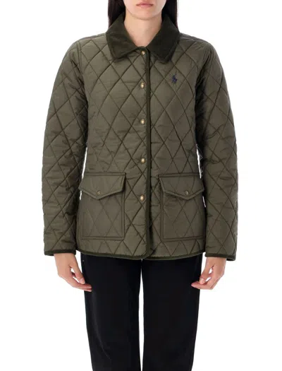 Polo Ralph Lauren Quilted Coat Collar Detail In Green
