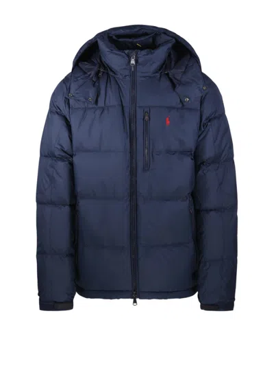 Polo Ralph Lauren Quilted Blue Puffer Jacket With Hood In Black