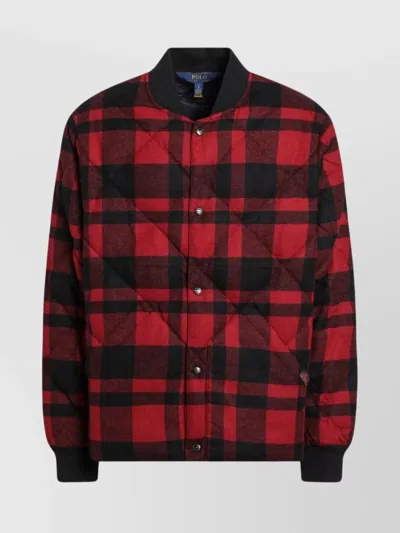 Polo Ralph Lauren Quilted Check Bomber Ribbed Cuffs In Red