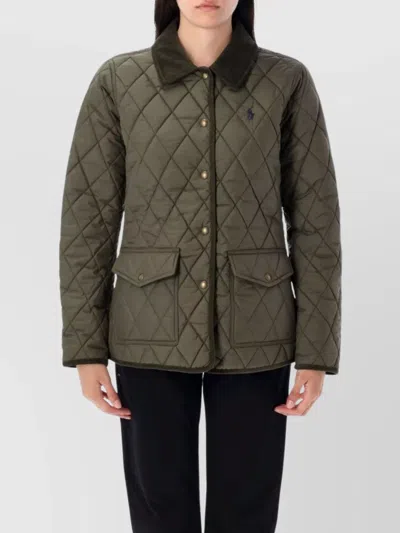 Polo Ralph Lauren Quilted Coat Collar Detail In Green
