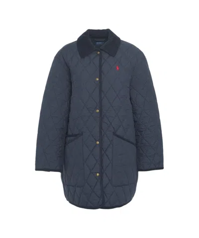 Polo Ralph Lauren Quilted Coat With Corduroy Collar In Multi
