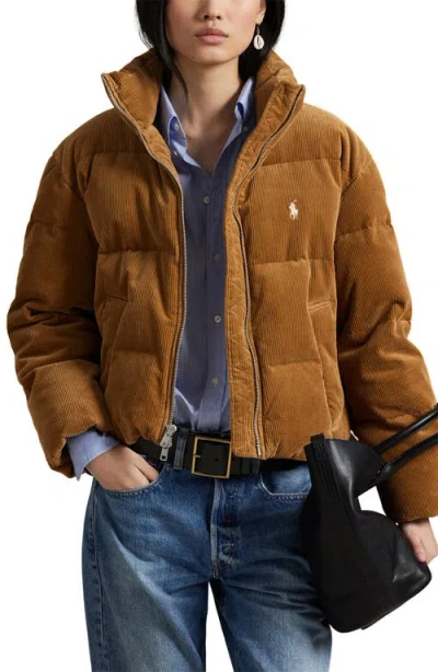 Polo Ralph Lauren Quilted Corduroy Down Jacket In Brown