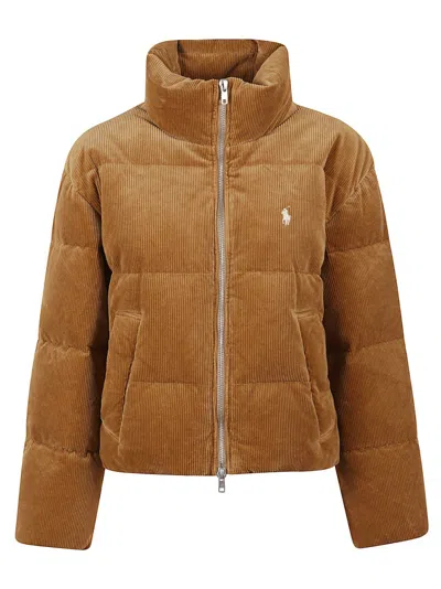 Polo Ralph Lauren Quilted Corduroy Puffer Coat In Brown