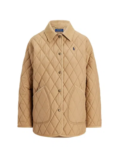 Polo Ralph Lauren Quilted Corduroy-collar Jacket In Brown