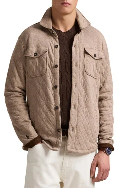 Polo Ralph Lauren Quilted Shirt Jacket In Beige Htr