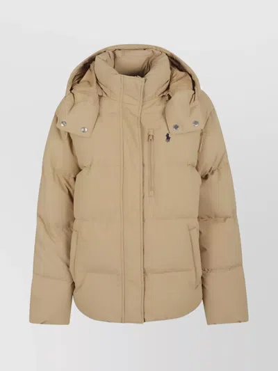 Polo Ralph Lauren Quilted Down Jacket Removable Hood In Neutral