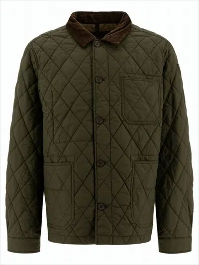 POLO RALPH LAUREN QUILTED GREEN JACKET WITH CORDUROY COLLAR AND PADDED WARMTH