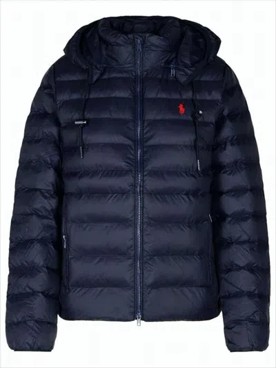 Polo Ralph Lauren Quilted Hooded Down Jacket With Side Pockets In Blue