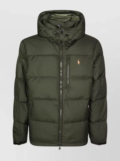 Polo Ralph Lauren Quilted Hooded Jacket Pockets In Black