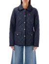Polo Ralph Lauren Quilted Barn Jacket With Corduroy Collar In Blue