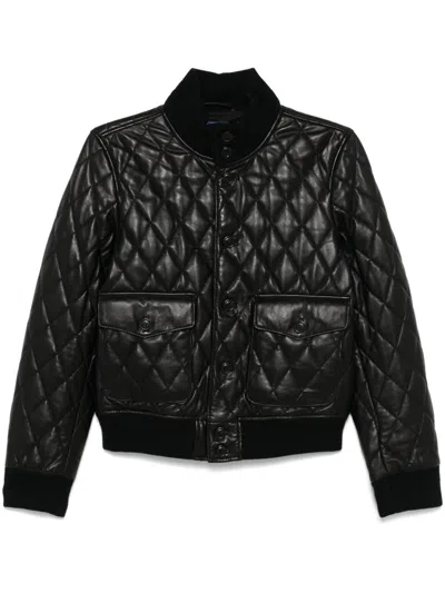 Polo Ralph Lauren Quilted Leather Bomber Jacket In Black