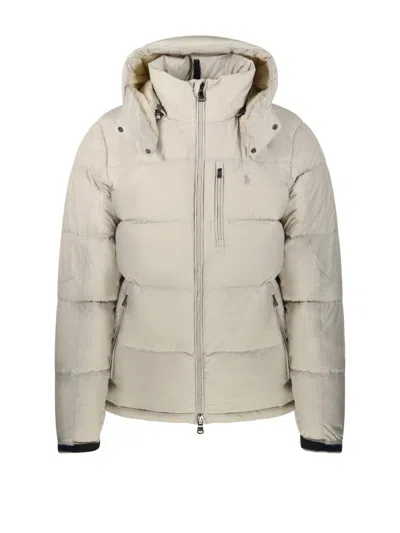 Polo Ralph Lauren Quilted Puffer Jacket With Detachable Hood In Neutral