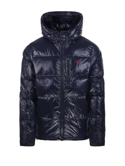 Polo Ralph Lauren Quilted Puffer Jacket With High Collar Hood In Blue