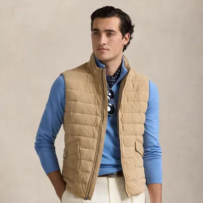 Polo Ralph Lauren Quilted Suede Vest In Khaki