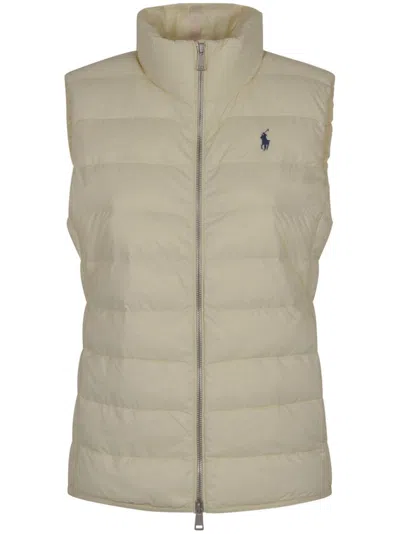 Polo Ralph Lauren Zipper Stand-collar Vest In Beige