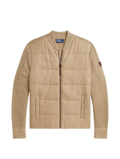 Polo Ralph Lauren Quilted-panel Ribbed Zipped Cardigan In Neutral