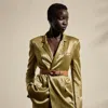Polo Ralph Lauren Quinton Belted Metallic Satin Jacket In Dusty Sage