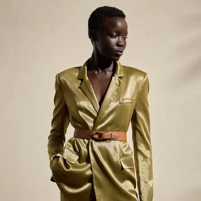 Polo Ralph Lauren Quinton Belted Metallic Satin Jacket In Dusty Sage