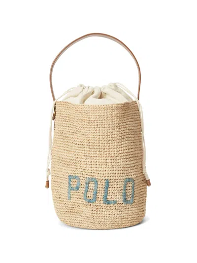 Polo Ralph Lauren Raffia Bucket Bag In Neutral