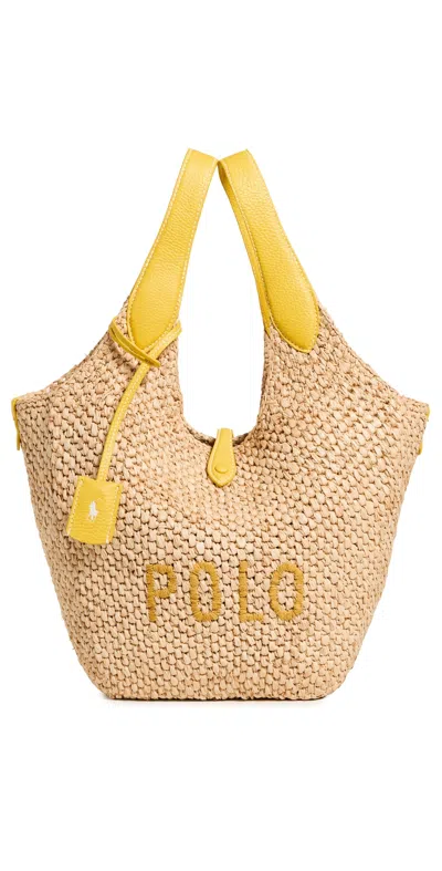 Polo Ralph Lauren Polo Play Raffia And Leather Tote Bag In Yellow