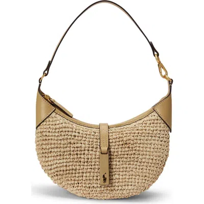 Polo Ralph Lauren Womens Natural Cashmere Polo Id Mini Raffia Shoulder Bag In Sand