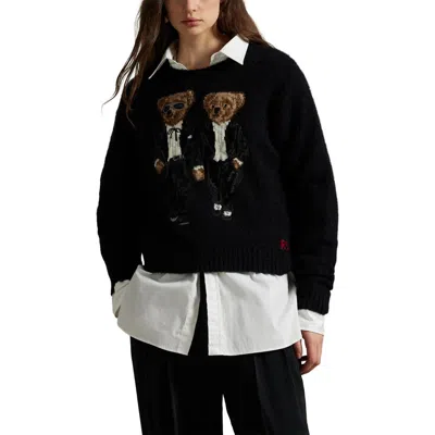 Polo Ralph Lauren Ralph & Ricky Tuxedo Bear Wool & Alpaca Blend Sweater In Black