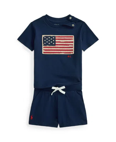 Polo Ralph Lauren Ralph Lauren Baby Boys' Flag Jersey T-shirt And Shorts, 2-piece Set In Blue