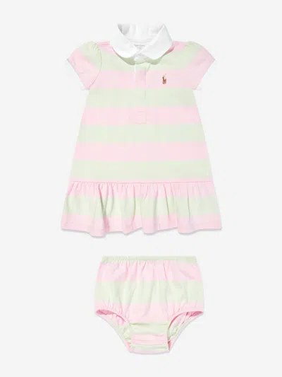 Polo Ralph Lauren Baby Girls Striped Rugby Dress With Bloomers In Pink