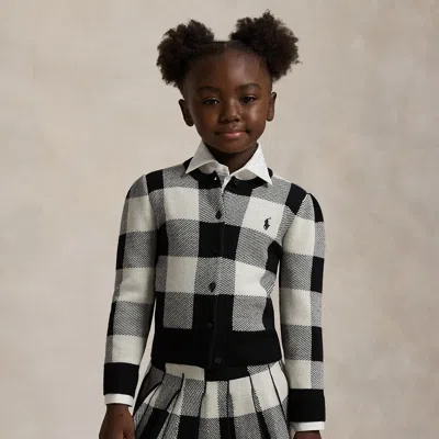 Polo Ralph Lauren Kids' Ralph Lauren Buffalo Check Wool Cardigan & Skirt Set In Gray