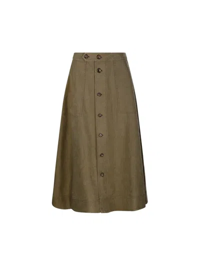 Polo Ralph Lauren A-line Hemp Midi Skirt In Green