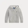 Polo Ralph Lauren Kids' Ralph Lauren Cable Cotton Hooded Full-zip Sweater In Gray
