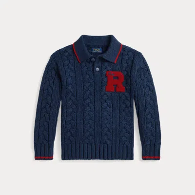 Polo Ralph Lauren Kids' Ralph Lauren Cable-knit Cotton Polo-collar Sweater In Blue