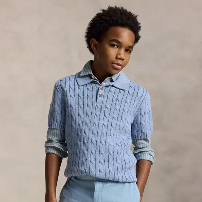 Polo Ralph Lauren Kids' Ralph Lauren Cable-knit Cotton Polo Sweater In Blue