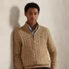 Polo Ralph Lauren Logo-embroidered Cable-knit Wool And Cashmere-blend Half-zip Sweater In Brown