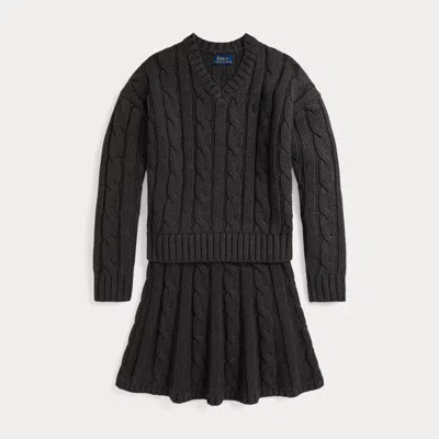 Polo Ralph Lauren Kids' Ralph Lauren Cable-knit Cotton Sweater & Skirt Set In Black