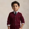 Polo Ralph Lauren Kids' Ralph Lauren Cable-knit Cotton V-neck Cardigan In Burgundy