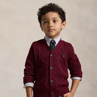 Polo Ralph Lauren Kids' Ralph Lauren Cable-knit Cotton V-neck Cardigan In Burgundy