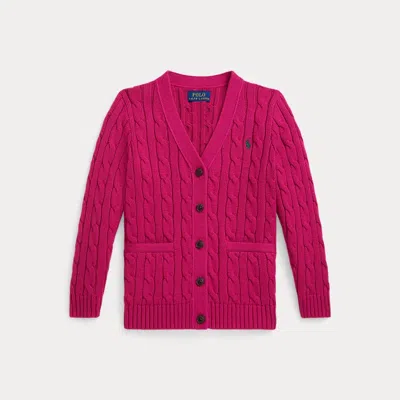 Polo Ralph Lauren Kids' Ralph Lauren Cable-knit Cotton V-neck Cardigan In Pink