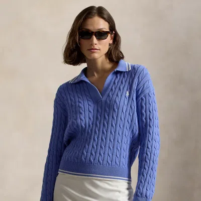 Polo Ralph Lauren Ralph Lauren Cable-knit Polo-collar Sweater In Blue