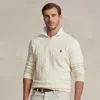 Polo Ralph Lauren White Cable-knit Crewneck Sweater With Front Contrasting Logo Embroidery In Wool And Cashmere In Andover Cream
