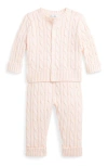 Polo Ralph Lauren Ralph Lauren Cable Stitch Cotton Cardigan & Sweater Pants Set In Morning Pink