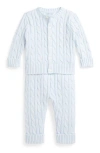 Polo Ralph Lauren Ralph Lauren Cable Stitch Cotton Cardigan & Sweater Pants Set In Pearl Blue